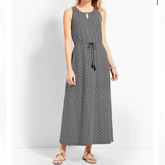 Talbots Avalon Tiles Jersey Maxi Dress Black White Geometric Maxi SM women’s EUC - Picture 2 of 14